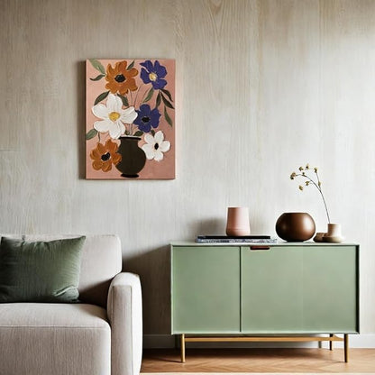 JolyWell Flower Market Print Decor,Abstract Modern Floral Oil Painting-Purple And orange White Fresh Art Canvas Print for Living Room, Hand-Painted Texture Art Bedroom Decor, Office Home Decoration