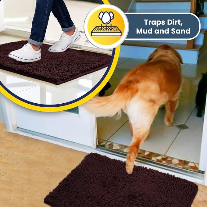 Muddy Mat® | Super Water Absorbent Door Mat Indoor, Microfiber Quick Dry Chenille Entryway Rug, Slip Resistant Front Door Mat, Indoor Mats for Entryway, Machine Washable Pet Rug, Rust 3ft x 4ft