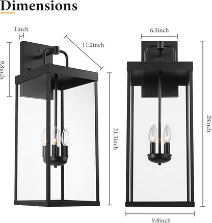 Dusk to Dawn Outdoor Wall Sconce Light, 28 Inch Tall Transitional Exterior Wall Lighting with Clear Glass, Anti-Rust Powder Coat Black Modern Outside Wall Lantern for Front Porch, DDRZ008XL BK