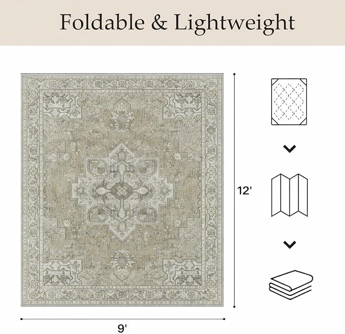 GENIMO Outdoor & Indoor Area Rug 9'x12', Waterproof, Non-Shedding, Easy Cleaning, Boho Mat for Patio, Living Room, Balcony, Dining Room, RV, Deck, Bedroom, Camping, Outside Carpet,Coffee Beige