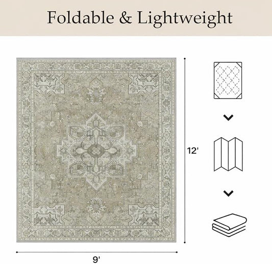 GENIMO Outdoor & Indoor Area Rug 9'x12', Waterproof, Non-Shedding, Easy Cleaning, Boho Mat for Patio, Living Room, Balcony, Dining Room, RV, Deck, Bedroom, Camping, Outside Carpet,Coffee Beige