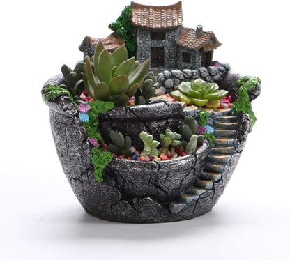 Fairy Garden Pot, Creative Plants Pot Succulent Plants Pot with Sweet House Flower Basket Planter Pot Garden Decoration