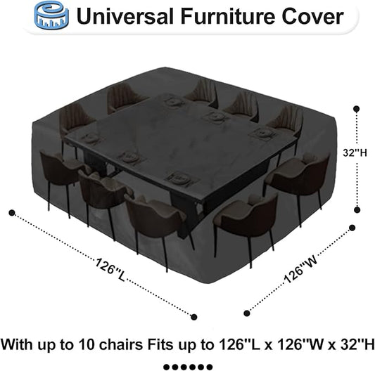 OutdoorLines Outdoor Waterproof Patio Table Furniture Set Covers - Rectangle Couch Sectional Cover Outside Weatherproof Patio Furniture Covering for Deck, Lawn and Backyard 126"L x 126"W x 32"H, Black