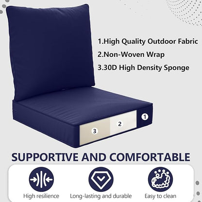 22" x 22" x 6" Outdoor Deep Seat Cushions Set - 2 Set Waterproof & Fade Resistant Patio Furniture Replacement Cushions, Non-Slip Outdoor Cushions Fit Loveseats, Couches, Chairs, and Sofas.