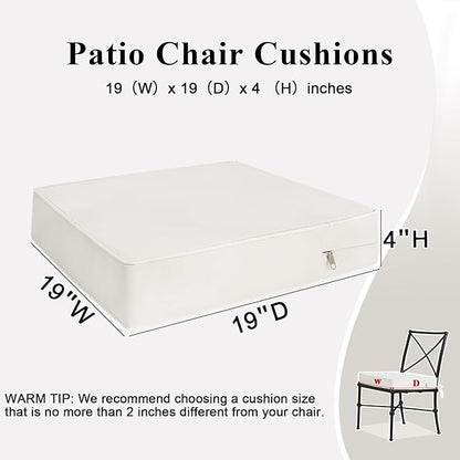 Outdoor Chair Cushions 19x19x4 Inch, Waterproof Beige Patio Furniture Cushions Set of 2 with Ties & Handle, 3 Year Color Fastness Square Replacement Seat Cushions for Sofa, Couch