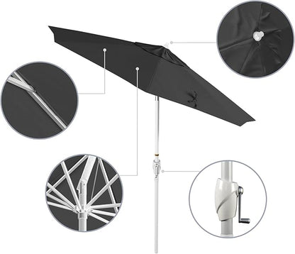 California Umbrella 7.5' Rd Aluminum Patio Umbrella, Crank Lift, Auto Tilt, White Finish