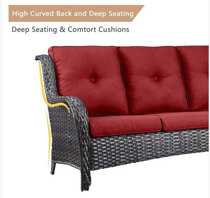 HUMMUH 6 Pieces Patio Furniture Set Wicker Patio Chairs Set of 2 with Sofa Ottomans Side Table Outdoor Furniture Conversation Set for Yard,Garden,Porch