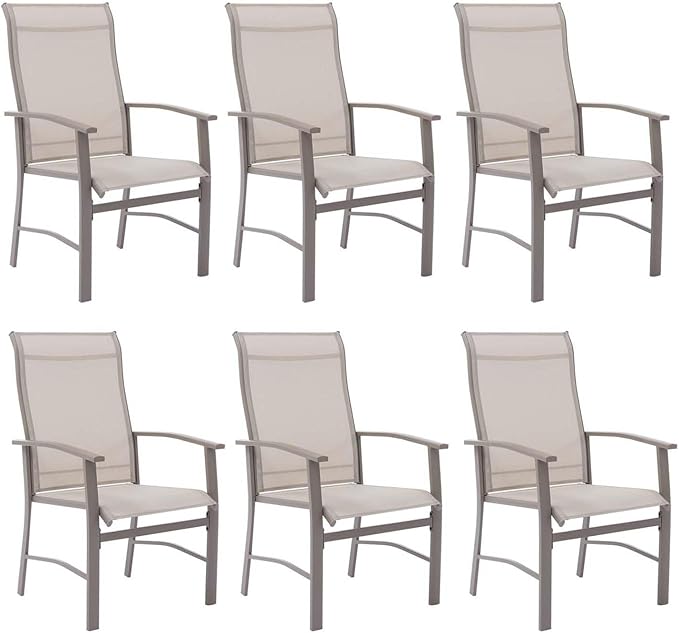 Patio Dining Chairs Set of 6, Outdoor Dining Chairs with High Back, Metal Outdoor Chair Set with Comfort and Durability, Patio Chair for Deck Lawn Kitchen Garden Backyard, Ivory