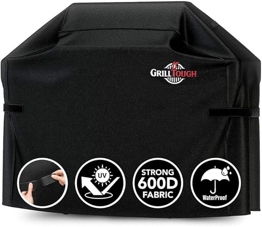 GrillTough Heavy Duty BBQ Grill Cover for Outdoor Grill, 64 Inch – Waterproof, Weather Resistant, UV & Fade Resistant with Adjustable Straps – Gas Grill Cover for Weber, Genesis, Charbroil, etc. Black