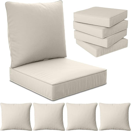22" x 22" x 6" Outdoor Deep Seat Cushions Set - 4 Set Waterproof & Fade Resistant Patio Furniture Replacement Cushions, Non-Slip Outdoor Cushions Fit Loveseats, Couches, Chairs, and Sofas.