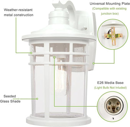 Darkaway 2 Pack Large Outdoor Porch Lights Wall Mount, 15inch Outdoor Light Fixtures Sconces Wall Lighting with Seeded Glass Exterior Lights for Patio Yard House Hallway Doorway Garage
