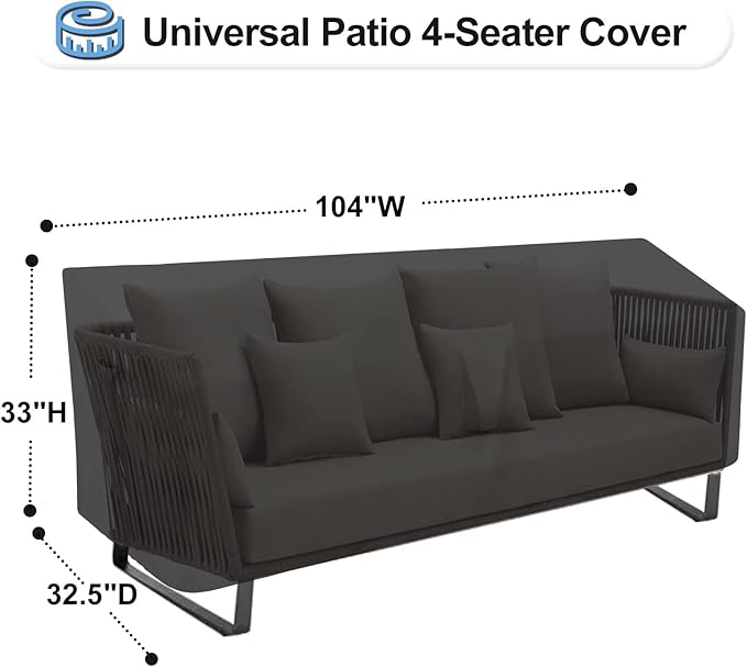 OutdoorLines Outdoor Waterproof Patio 4-Seater Couch Cover - UV Resistant Patio Sofa Furniture Covers Weatherproof Heavy Duty Glider Covers for Outdoor Furniture, 104Wx32.5Dx33H Inches, Black