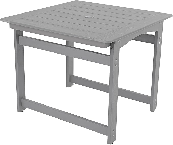 35" Outdoor Dining Table with Umbrella Hole, HIPS All-Weather Square Patio Table for Outdoor/Indoor Use, Grey