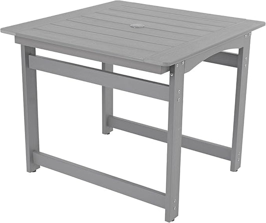 35" Outdoor Dining Table with Umbrella Hole, HIPS All-Weather Square Patio Table for Outdoor/Indoor Use, Grey