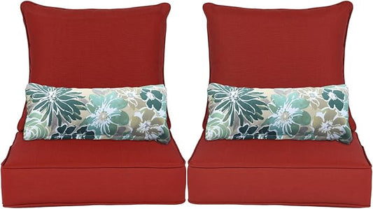 Aoodor Outdoor Chair Cushion, 24 x 24 Inch Water-Resistant, Fade-Resistant Olefin Fabric Patio Seat Cushions with Removable Cover and Adjustable Straps for Outdoor Furniture, Set of 2, Red