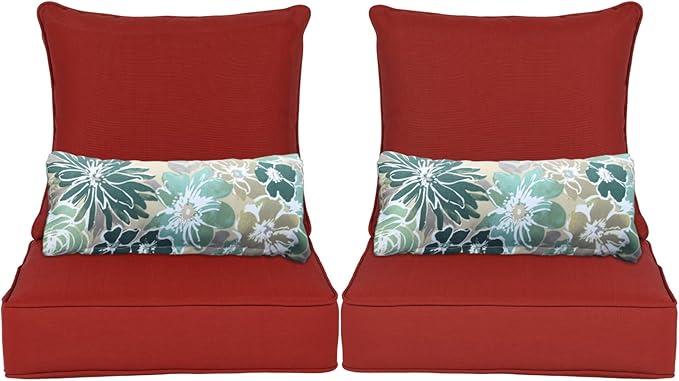 Aoodor Outdoor Chair Cushion, 23 x 26 Inch Water-Resistant, Fade-Resistant Olefin Fabric Patio Seat Cushions with Removable Cover and Adjustable Straps for Outdoor Furniture, Set of 2, Red