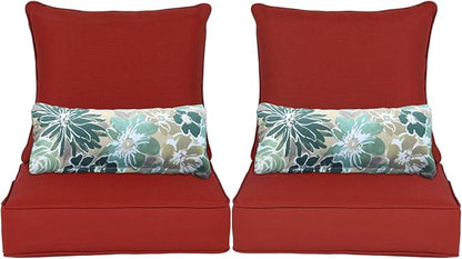 Aoodor Outdoor Chair Cushion, 23 x 26 Inch Water-Resistant, Fade-Resistant Olefin Fabric Patio Seat Cushions with Removable Cover and Adjustable Straps for Outdoor Furniture, Set of 2, Red