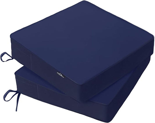 PatioGlow Outdoor Chair Cushions 22 x 22 x 3 Inch, Waterproof & Fade Resistant Patio Seat Cushion for Furniture with Handle and Ties, Thick Seating Pads for Outside Sofa Couch Set of 2, Dark Blue