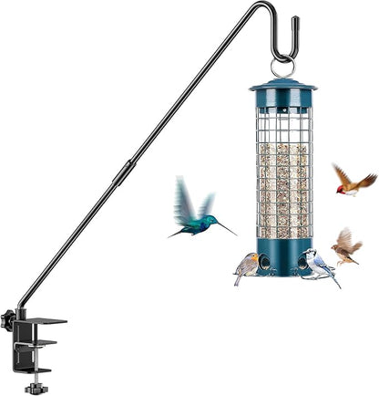 Heavy-Duty Adjustable Deck Railing Hook – 28" Rotating, Clamp-Mount Hanger for Bird Feeders, Wind Chimes & Hanging Plants (Fits Up to 2.75", 12 lbs)