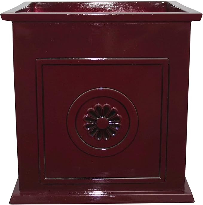 Southern Patio Colony 16 Inch Square Resin Ceramic Indoor Outdoor Garden Box Planter Pot for Flowers, Herbs, Vegetables, and Plants, Oxblood Red