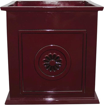 Southern Patio Colony 16 Inch Square Resin Ceramic Indoor Outdoor Garden Box Planter Pot for Flowers, Herbs, Vegetables, and Plants, Oxblood Red