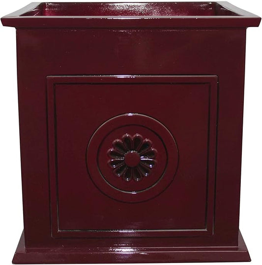 Southern Patio Colony 16 Inch Square Resin Ceramic Indoor Outdoor Garden Box Planter Pot for Flowers, Herbs, Vegetables, and Plants, Oxblood Red