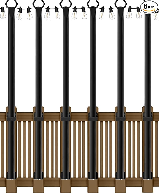 6 Pack 5Ft String Light Poles,Light Poles for Outside String Lights,Outdoor Light Poles with Fork,Metal Pole Stand for Patio,Backyard,Deck