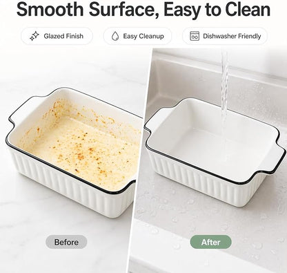 6 Pcs Ceramic Baking Dish, 12 Oz Small Casserole Dish with Handle, Porcelain Bakeware Sets, 5 inch Rectangular Lasagna Pans, Baking Serving Dishes for Casserole, Cakes, Dishwasher Oven Safe