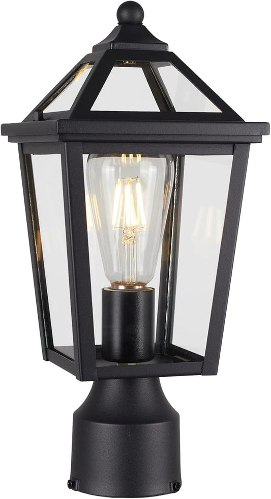 Colonial Outdoor Post Light Fixture,Modern Exterior Pillar Lantern with Black Finish & Clear Glass, Pole Light for Garden, Backyard, Courtyard, Patio, Pathway,RZ-032P BK