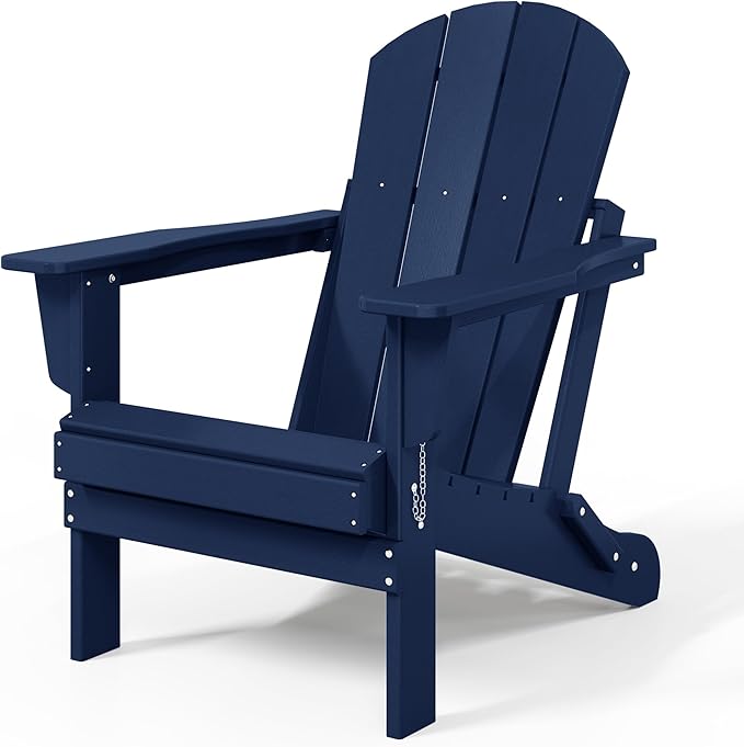 Westin Outdoors Laguna WO Outdoor Adirondack Folding Patio Chairs 8 PCS Set Retro Beach Aesthetic for Backyard, Lawn, Patio, Deck, Garden, Weather Resistant Polyethylene Plastic Lounger (Navy Blue)