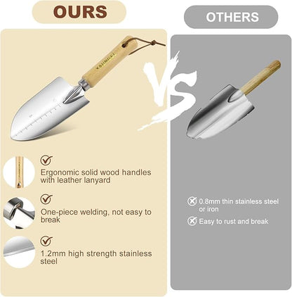 YAUNGEL Gardening Tools Set of 10 Heavy Duty Gardening Hand Tools Stainless Steel Garden Tools with Wooden Handle, Storage Garden Bag, Gardening Gifts for Women and Men