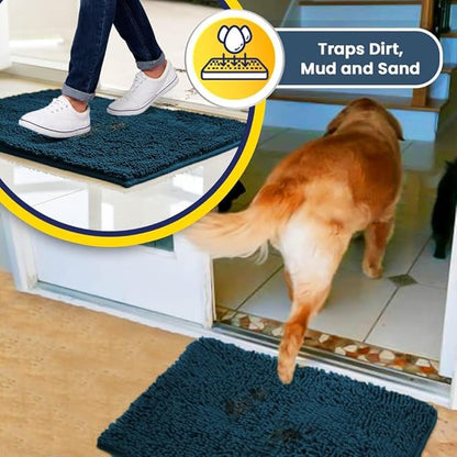 Muddy Mat® | Super Water Absorbent Door Mat Indoor, Microfiber Quick Dry Chenille Entryway Rug,Slip Resistant Front Door Mat,Indoor Mats for Entryway,Machine Washable Pet Rug, Atlantic Blue 2ft x 4ft