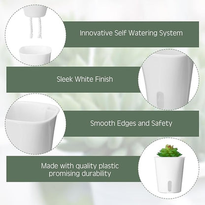Ziliny 20 Pcs 3 Inch Self Watering Pots Self Watering Planters for Indoor Planters Plastic Garden Flower Pots with Level Indicator Vents for Herbs