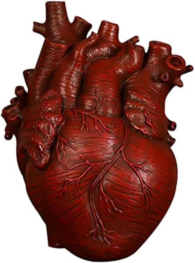 Resin Vase Planter, Decorative Heart Vase - Anatomical Heart Tabletop Decorative Craft, Farmhouse Living Room Bedroom Countertop (Red,Small)
