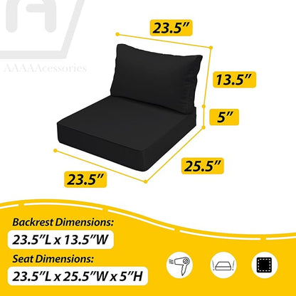 AAAAAcessories Outdoor Seat Cushions for Chairs, Fade-Resistant, Waterproof Patio Furniture Replacement Cushions, 23.5" x 25.5" x 5" + 23.5" x 13.5", Charcoal Black