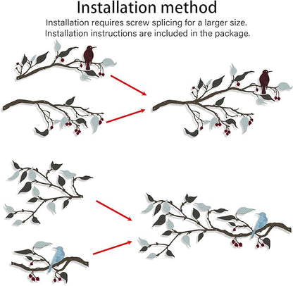 Harikikochuu 4PCS Metal Birds Wall Decor, Birds on the Branch Silhouette Art, Metal Leaves with Bird Outdoor Hanging Wall Sculpture for Home Office Balcony Garden Decor.（Colorful,Hummingbirds）