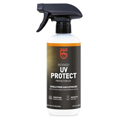 GEAR AID UV Protectant and Conditioner Spray, Apply to Outdoor Gear Made of Plastic, Vinyl, Neoprene Such as Tents, Boat Covers, Kayaks and More to Prevent Cracking, Discoloration and Fading, 16.9 oz