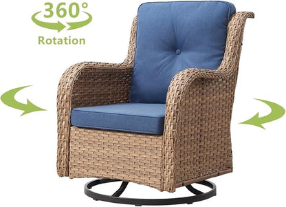 HUMMUH Outdoor Swivel Rocker PE Wicker Patio Chairs Set of 2, Rattan Rocking Chair Furniture Set (Yellow,Blue)