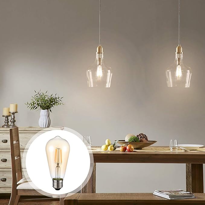 HESSION Vintage LED Edison Bulbs 4W ST58,Equivalent 60W,Dimmable,6 Pack E26 Base 400Lumens, 2700K Warm White, Antique LED Filament Bulb,85+ CRI, Edison Light Bulbs Amber Glass for Home, Bedroom