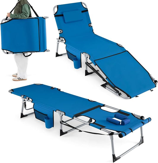 GYMAX Tanning Chair, 3 in 1 Sun Bathing Lounge Chairs with Face/Arm Holes & Side Pocket, Portable Lightweight Face Down Layout Tanning Chair for Outside, Beach, Backyard, Poolside (1, Blue)