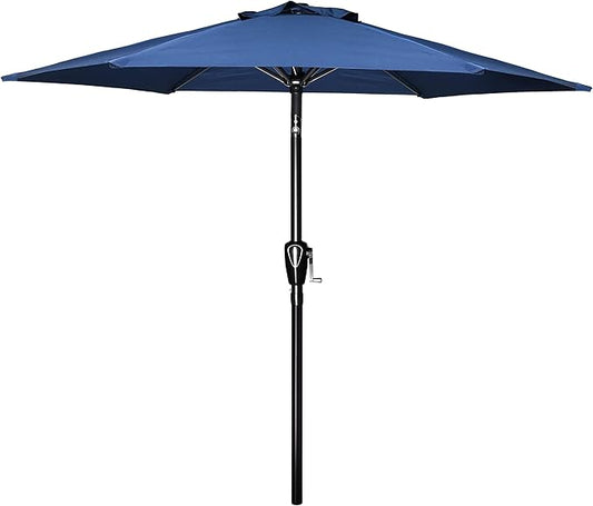 Simple Deluxe 7.5ft Patio Umbrella Outdoor Table Market Yard Umbrella with Push Button Tilt/Crank, 6 Sturdy Ribs for Garden, Deck, Backyard, Pool, Blue