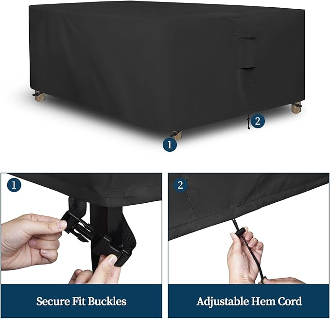 Easy-Going Rectangle Patio Furniture Cover Waterproof Outdoor Dining Table and Chair Cover Anti-UV Outside Sectional Sofa Set Covers (110"L x 84"W x 28"H, Black)