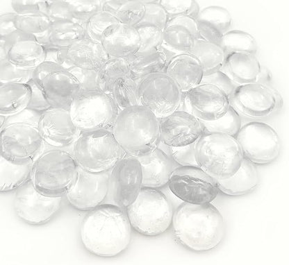 Flat Glass Marbles 1 Pound Vase Filler Fire Pit Glass Pebbles for Indoor Plants, Aquarium Fish Tank Decorations, Home Decor, Fire Pit, Landscaping, Arts Crafts (Clear)