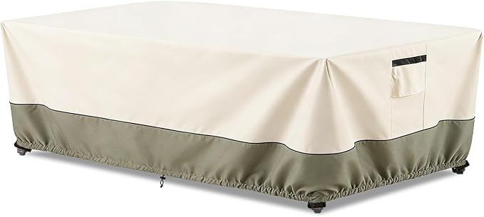 60 Inch Rectangular/Oval Patio Table Cover,Heavy Duty Waterproof Outdoor Dining Table Cover, Patio Furniture Covers, Beige