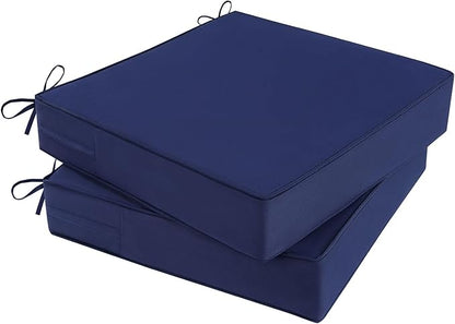 Outdoor Chair Cushions 19x19x4 Inch, Waterproof Blue Patio Furniture Cushions Set of 2 with Ties & Handle, 3 Year Color Fastness Square Replacement Seat Cushions for Sofa, Couch
