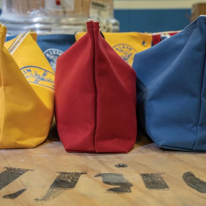 Klein Tools 5539LBLU Zipper Bag, Large 16-Inch Canvas Tool Pouch for Tool Storage with Brass Zipper, and Grommet for Hanging, Blue (Pack of 3)