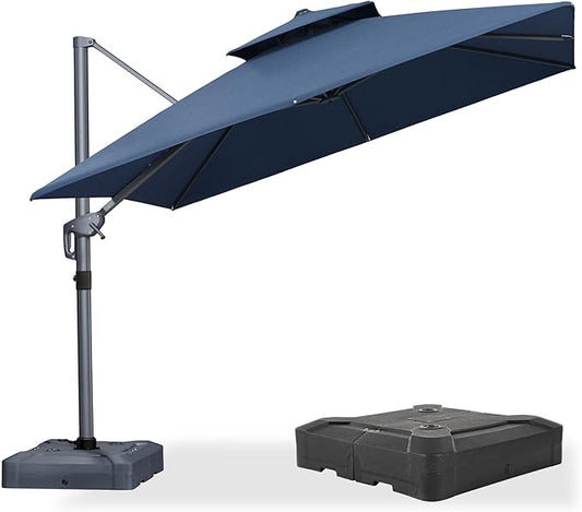 PURPLE LEAF Cantilever Patio Umbrella Outdoor Aluminum Offset Square Umbrella Windproof Heavy Duty Hanging Outside Umbrella for Deck Pool Garden