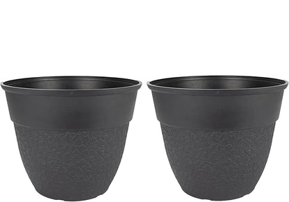 The HC Companies Brookhaven Decorative Round Planter - Lightweight Premium Resin Plant Pot with a Stonelike Texture for Indoor Outdoor Use (16 Inch Black, Pack of 2)