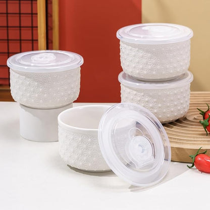 10 oz Set of 4 Oven-Safe Porcelain Ramekins with Lids, Large White Souffle and Creme Brulee Baking Dishes, Ramekin Bowls for Sauce and Dessert