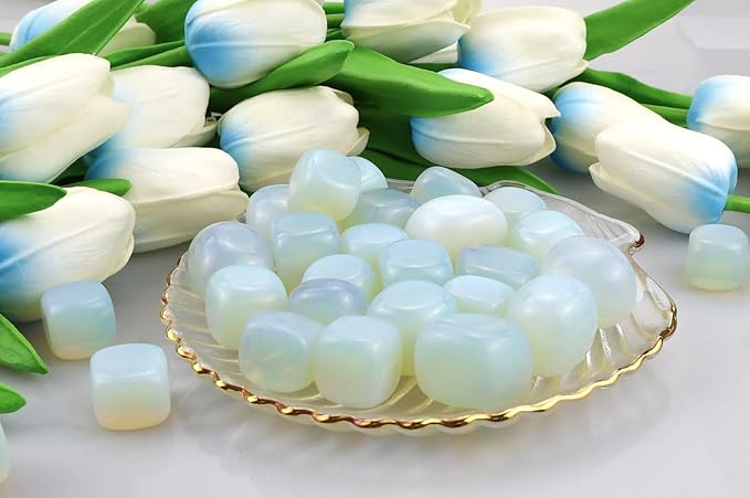 QINJIEJIE 0.9 LBS Opal Polished Stones Tumbled Crystals Bulk Gemstones Healing Crystal White Opalite Rocks Set Decorative Landscape Quartz Vase Filler Reiki Stone for Home Decor Energy Gift